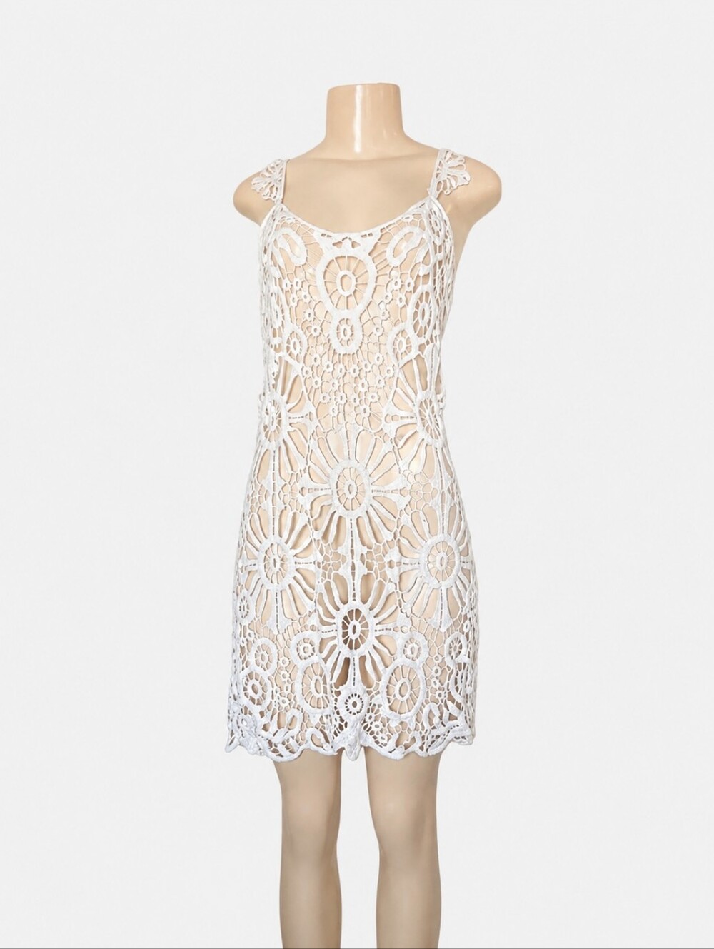 FOR LOVE & LEMONS | Riviera Ivory Floral Lace Open Back Cover-Up Dress M